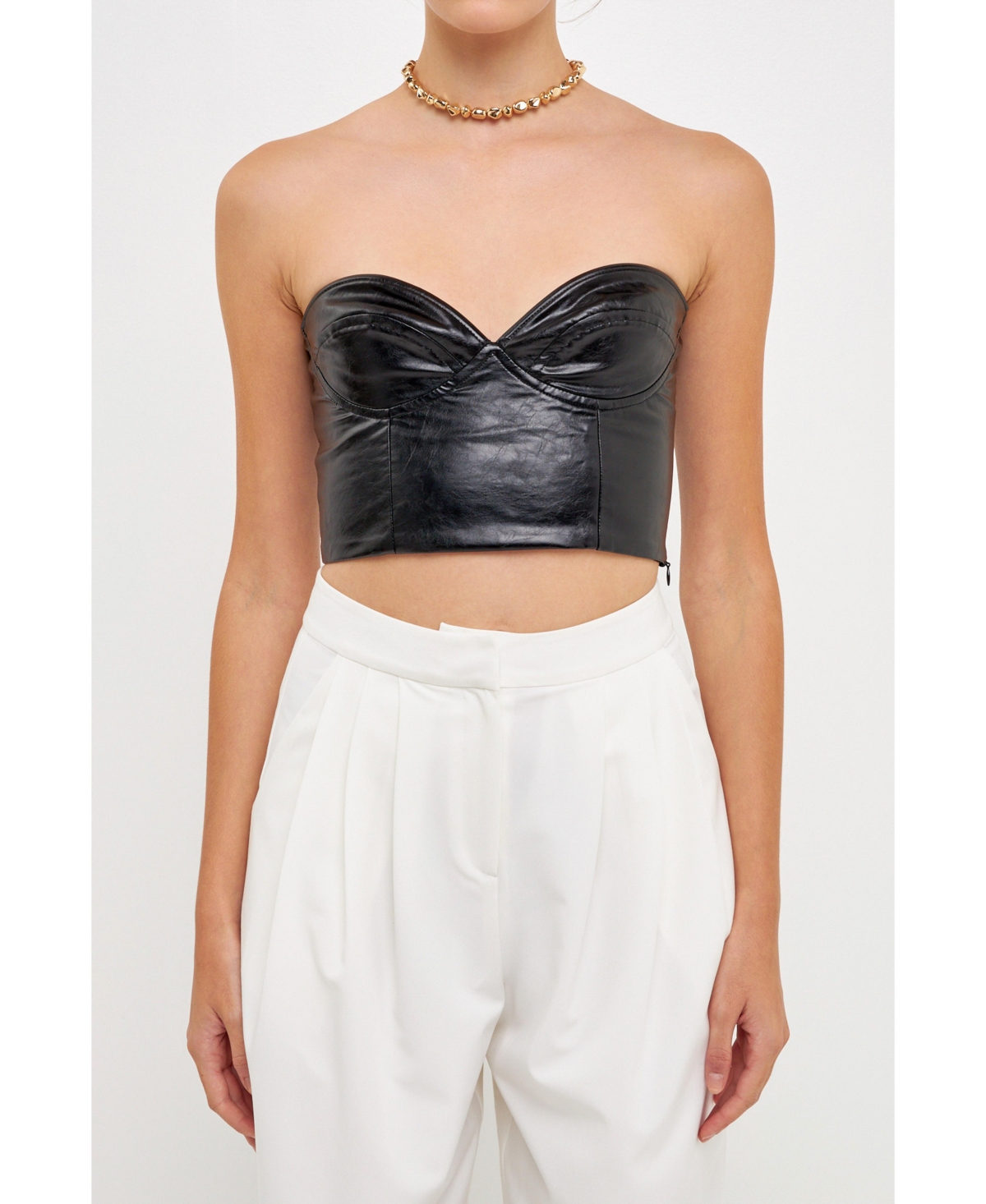 Grey Lab Women's Cropped Leather Bustier Top