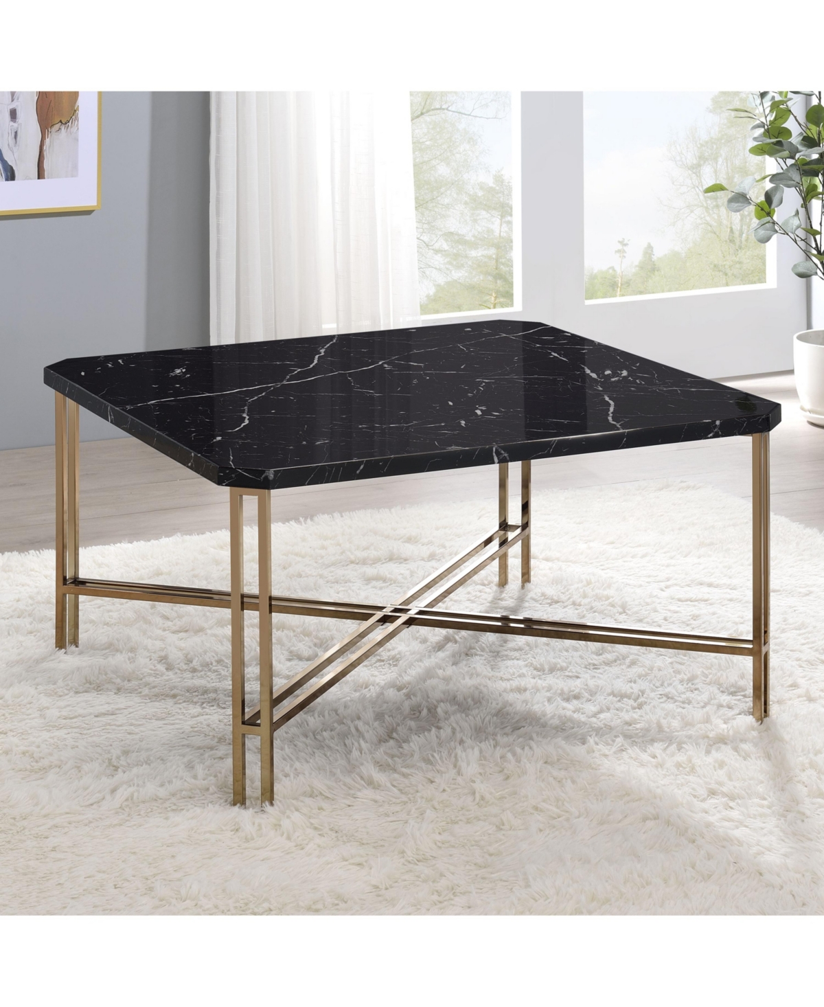 Steve Silver Daxton Faux Marble Square Cocktail Table - Gold