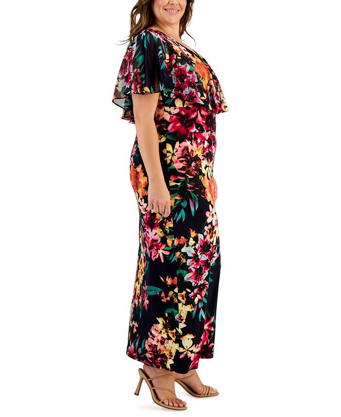 Connected Plus Size Printed V-Neck Popover Maxi Dress - Macy's