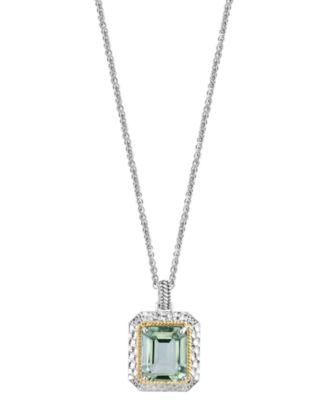 EFFY Collection - Green Quartz (5-5/8 ct. t.w.) & Diamond Accent 18" Pendant Necklace in Sterling Silver & 14k Gold-Plate