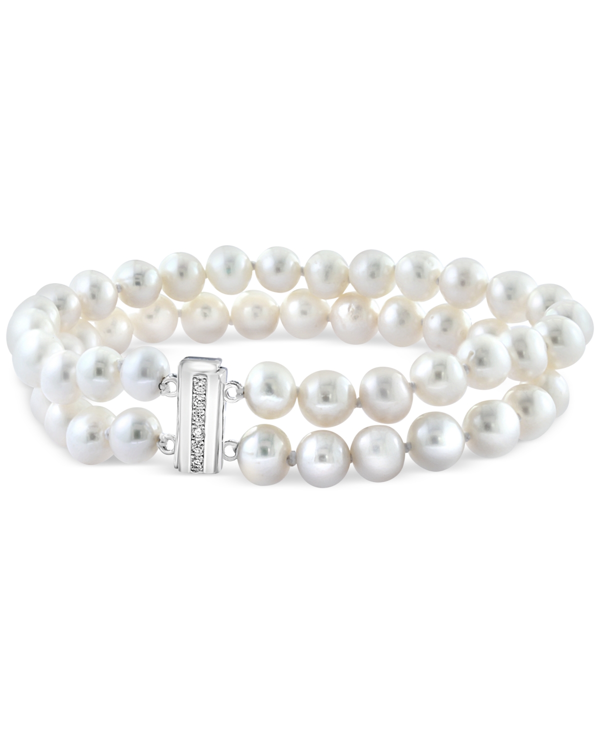 Effy Pink & White(6 1/3 - 7 1/3mm) & White Topaz (1/10 ct. t.w) Two Row Bracelet (Also available in Gray & White and Freshwater Pear