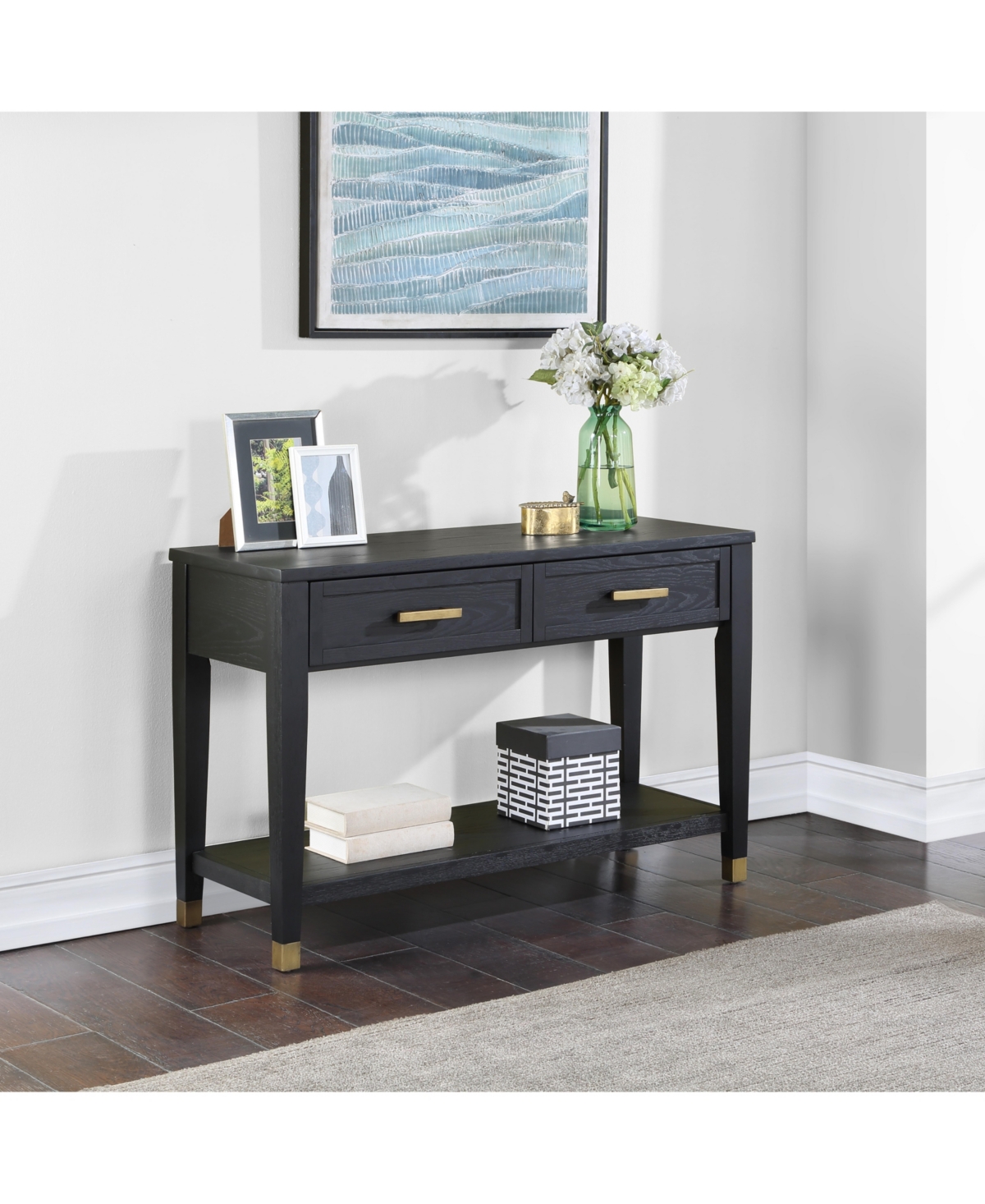 Steve Silver Yves Wood Sofa Table - Rubbed Charcoal with Brushed Brass Accen