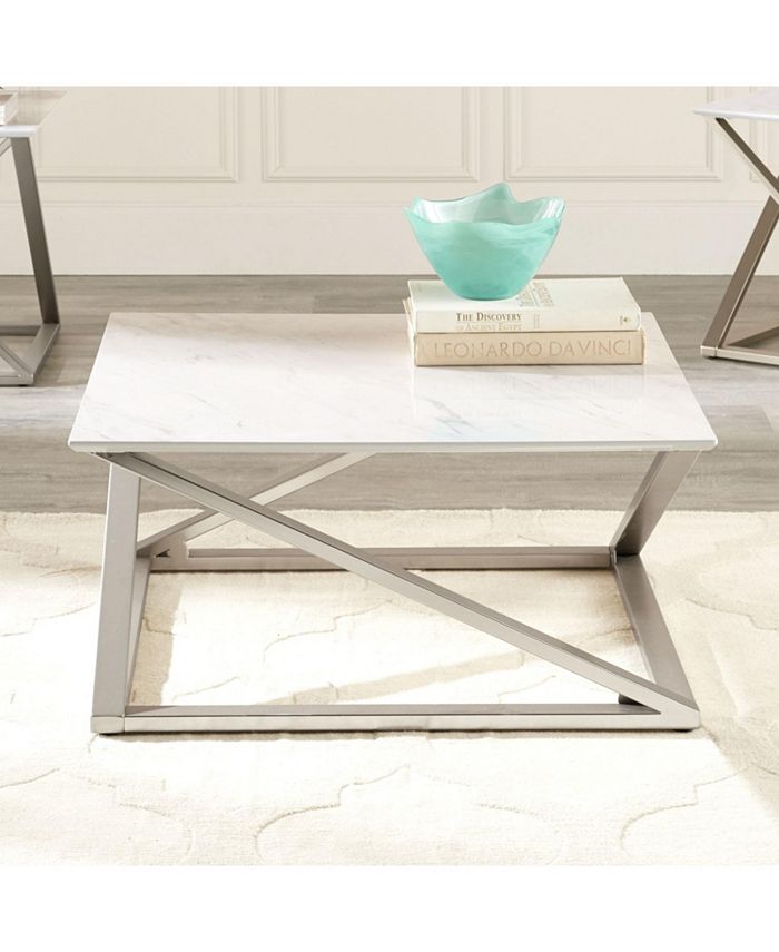 Furniture Steve Silver Zurich 36" Square Faux Marble and Matte Chrome Cocktail Table - Macy's