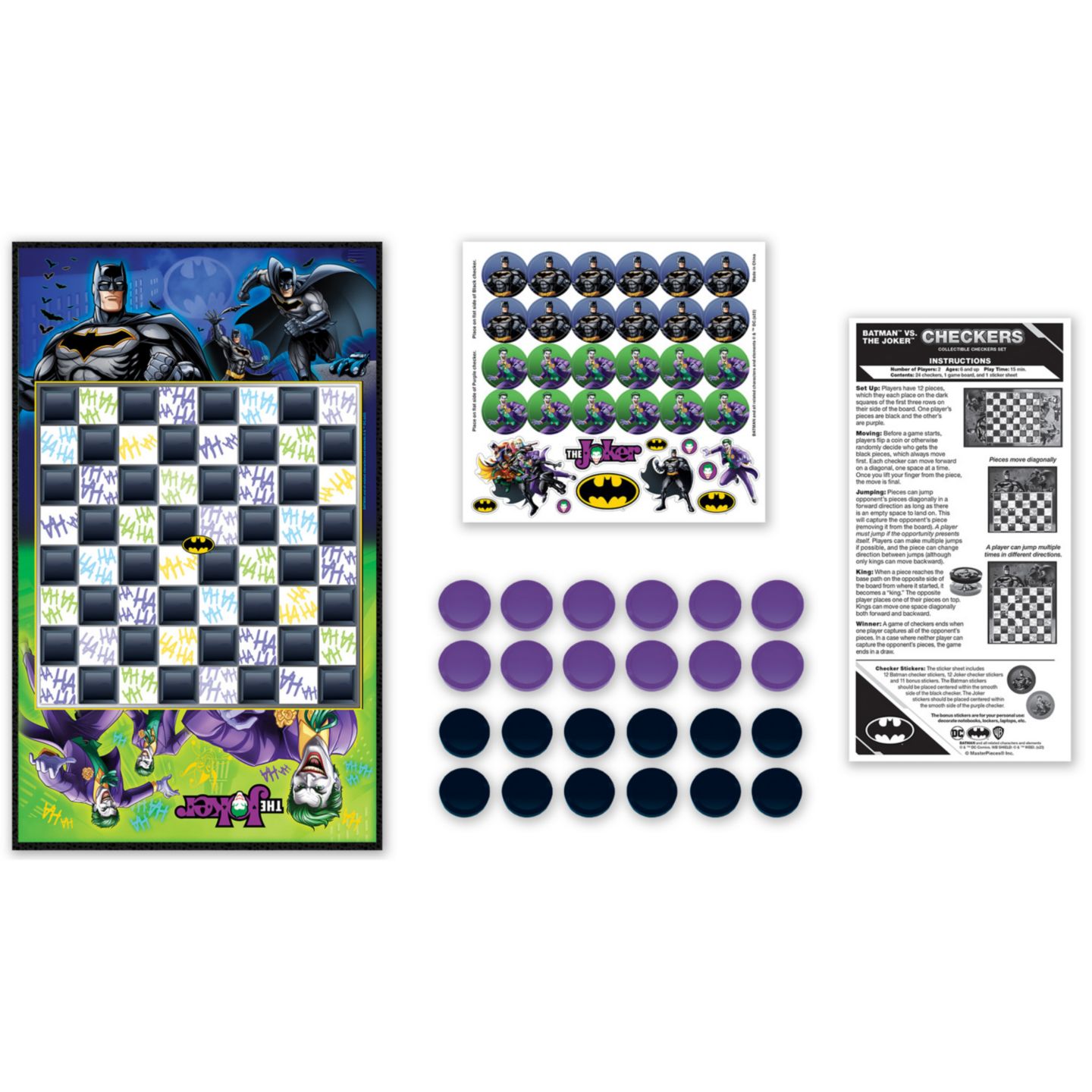Детские настольные игры MasterPieces Puzzles Batman vs. The Joker Checkers Board Game, 24-Piece, Ages 6+ — фото 2