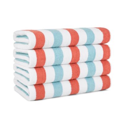 Arkwright Home Cabo Cabana Beach Towel (4-Pack, 30x70 in.), Soft Ringspun Cotton, Alternating Stripe Colors, Oversized Cabana Pool Towel - Orange/blue, 70"