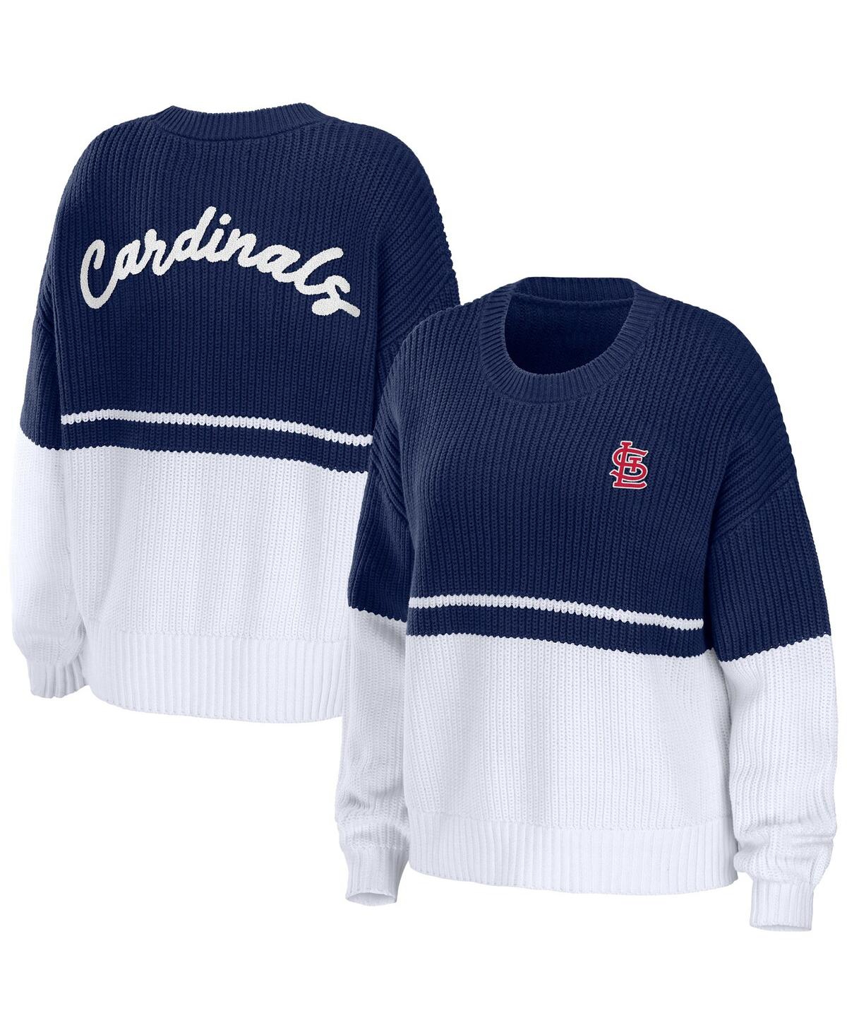 Shop Wear By Erin Andrews Women's  Navy, White St. Louis Cardinals Chunky Pullover Sweater In Navy,white