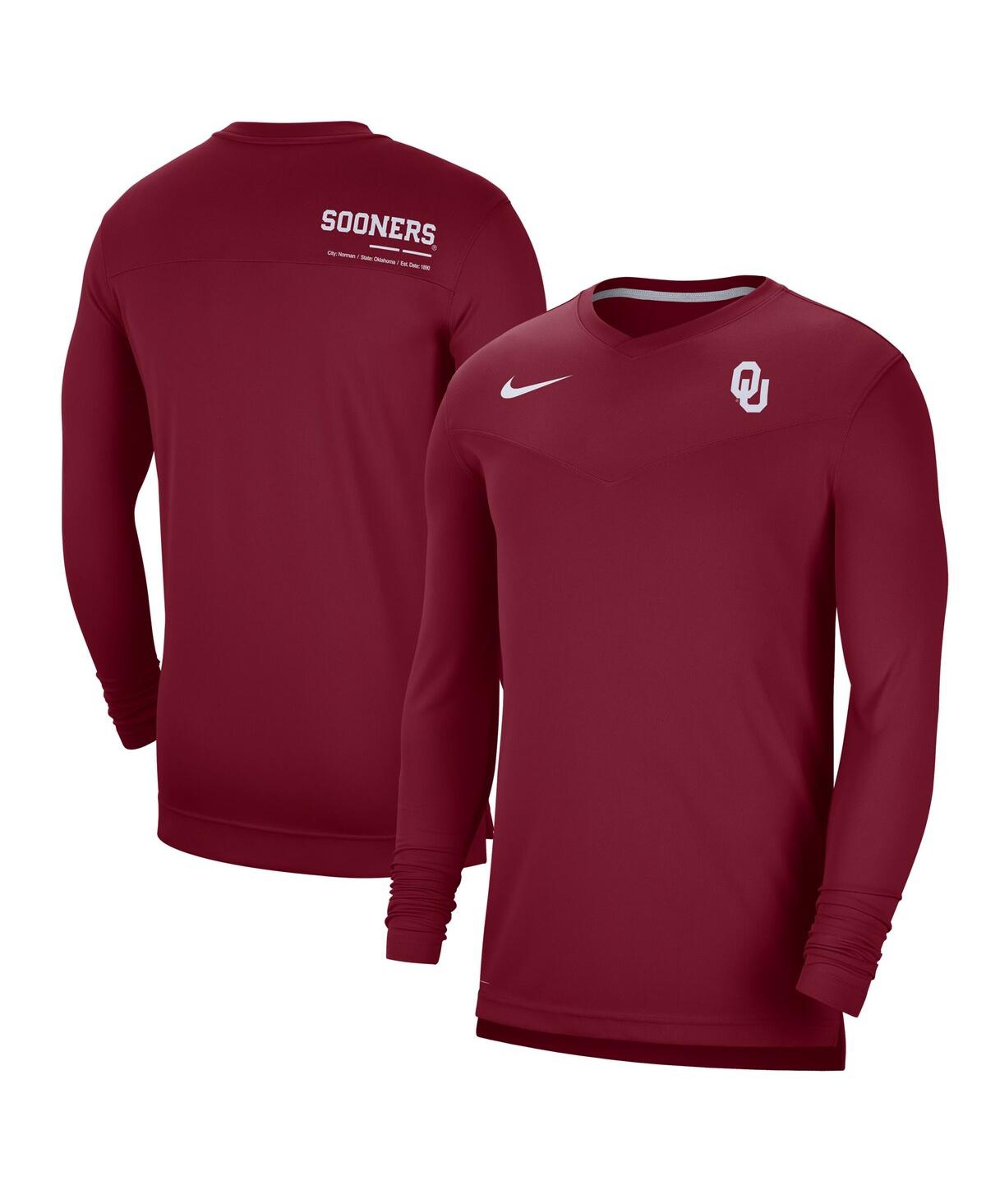 Nike Crimson Oklahoma Sooners 2022 Coach Performance Long Sleeve V-neck T-shirt In Crimson