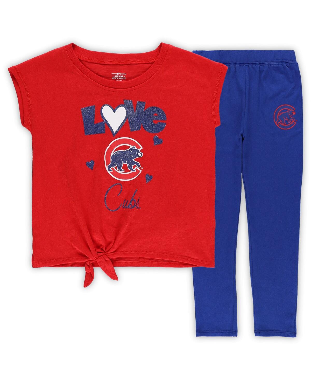 Outerstuff Babies' Little Girls Royal, Red Chicago Cubs Forever Love Tri-blend T-shirt And Leggings Set In Royal,red