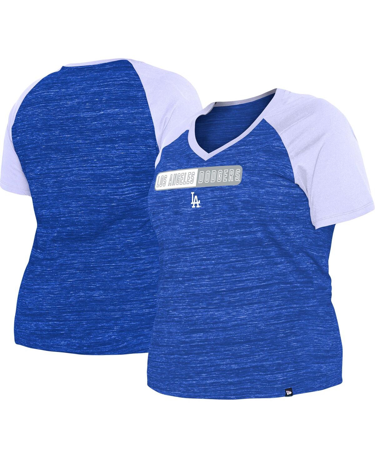Shop New Era Women's  Royal Los Angeles Dodgers Plus Size Space Dye Raglan V-neck T-shirt
