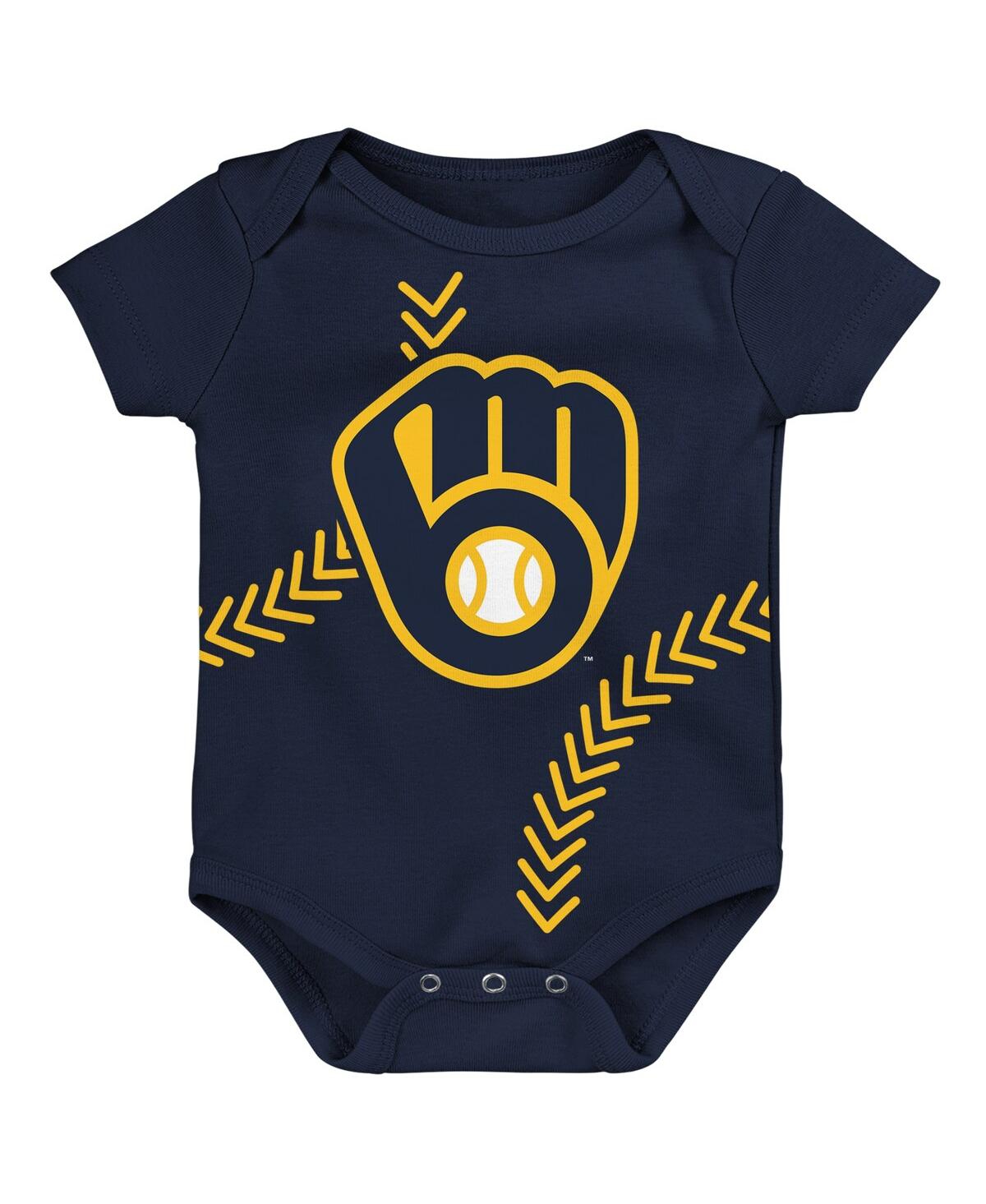 Outerstuff Babies' Newborn And Infant Boys And Girls Navy Milwaukee Brewers Running Home Bodysuit
