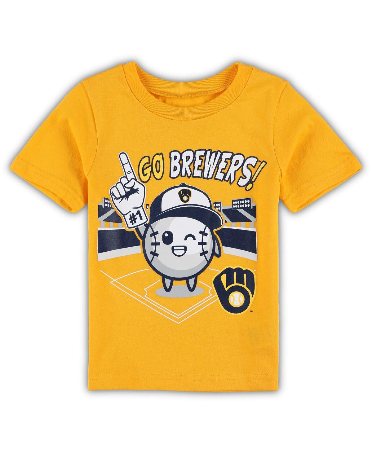 Outerstuff Babies' Toddler Boys And Girls Gold Milwaukee Brewers Ball Boy T-shirt
