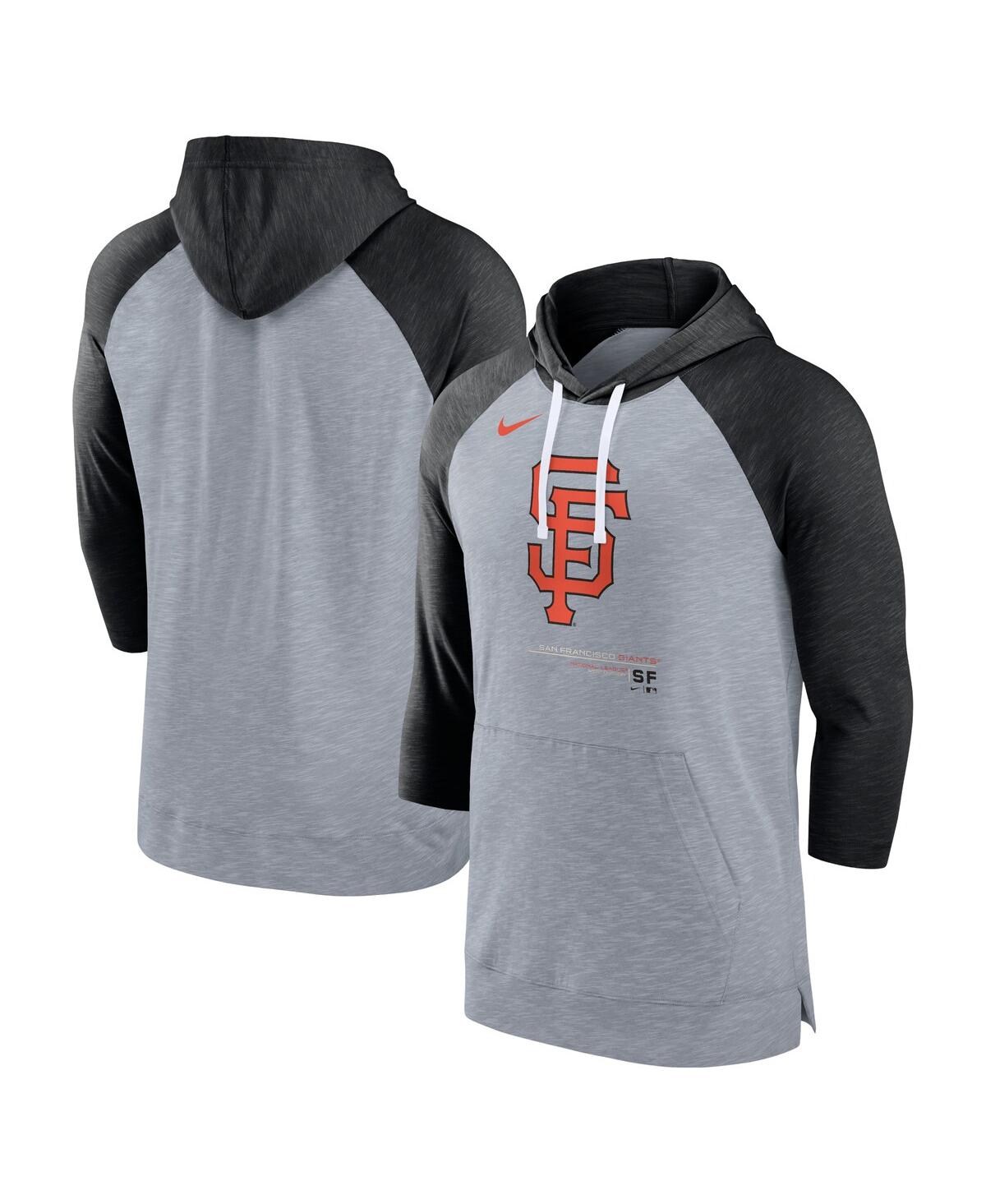 Men's Nike Heather Black San Francisco Giants Baseball Raglan 3/4 Sleeve Pullover Hoodie - Heather Black