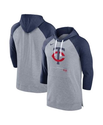 Men's Heather Gray, Heather Navy Minnesota Twins Baseball Raglan 3/4 Sleeve Pullover Hoodie