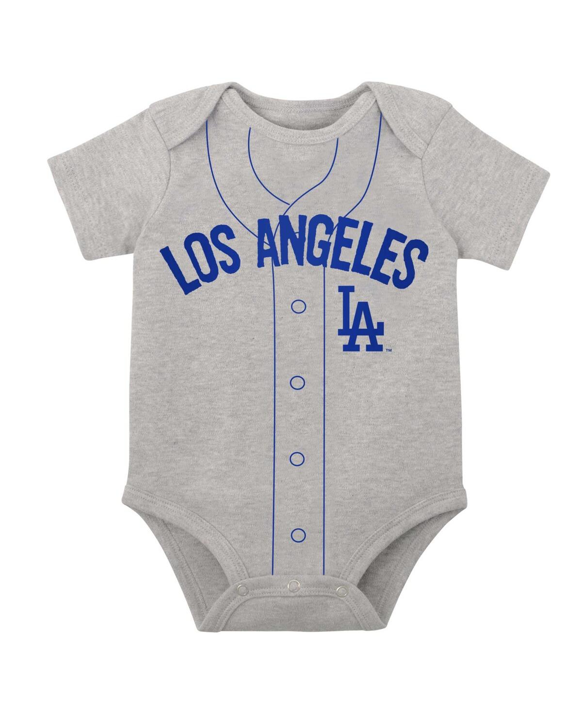 Outerstuff Infant Boys And Girls White, Heather Gray Los Angeles Dodgers Two-pack Little Slugger Bodysuit Set In White,heather Gray