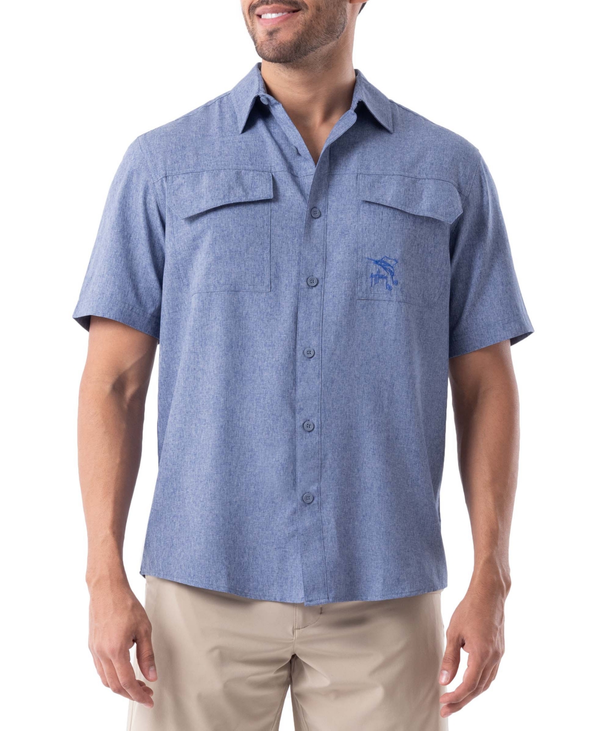 Shop Guy Harvey Men's Short Sleeve Heathered Fishing Shirt In Estate Blue