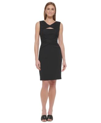 DKNY Short Sleeve Scuba Crepe Sheath Knee-length Dress in Black