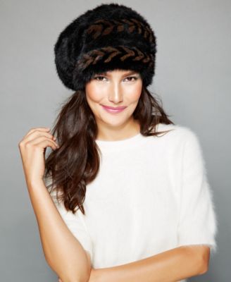The Fur Vault - Herringbone Knitted Mink Slouchy Beret