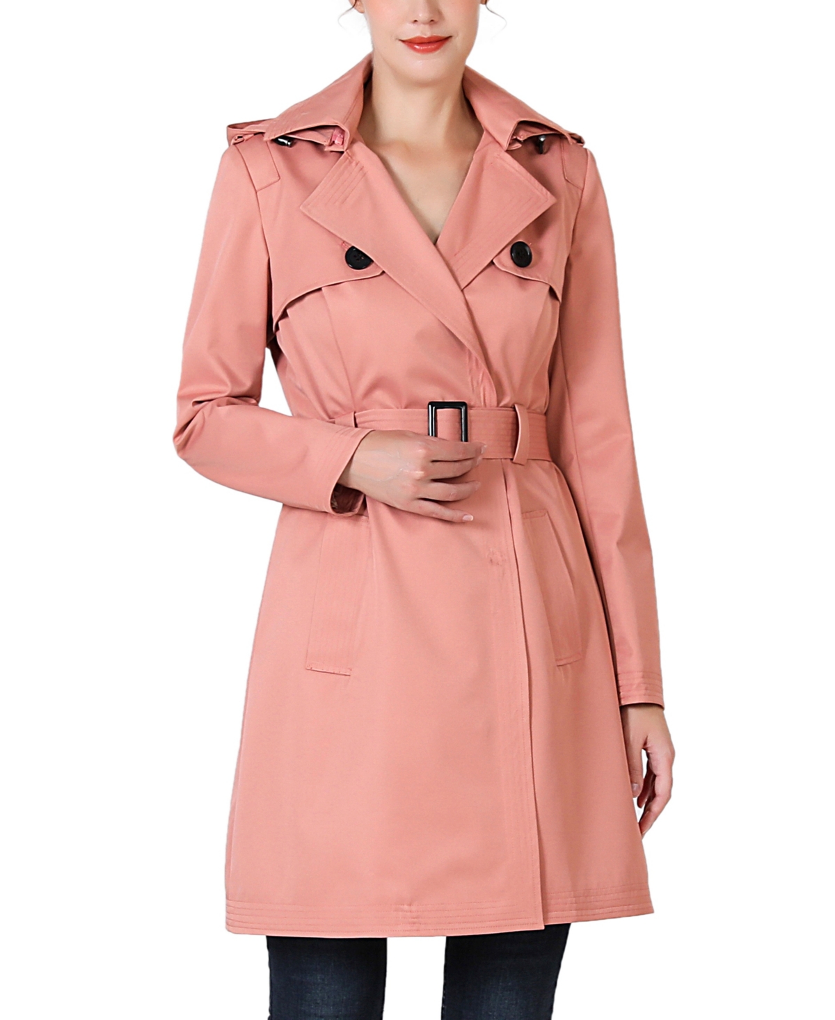 Kimi & Kai Women's Angie Water Resistant Hooded Trench Coat In Guava