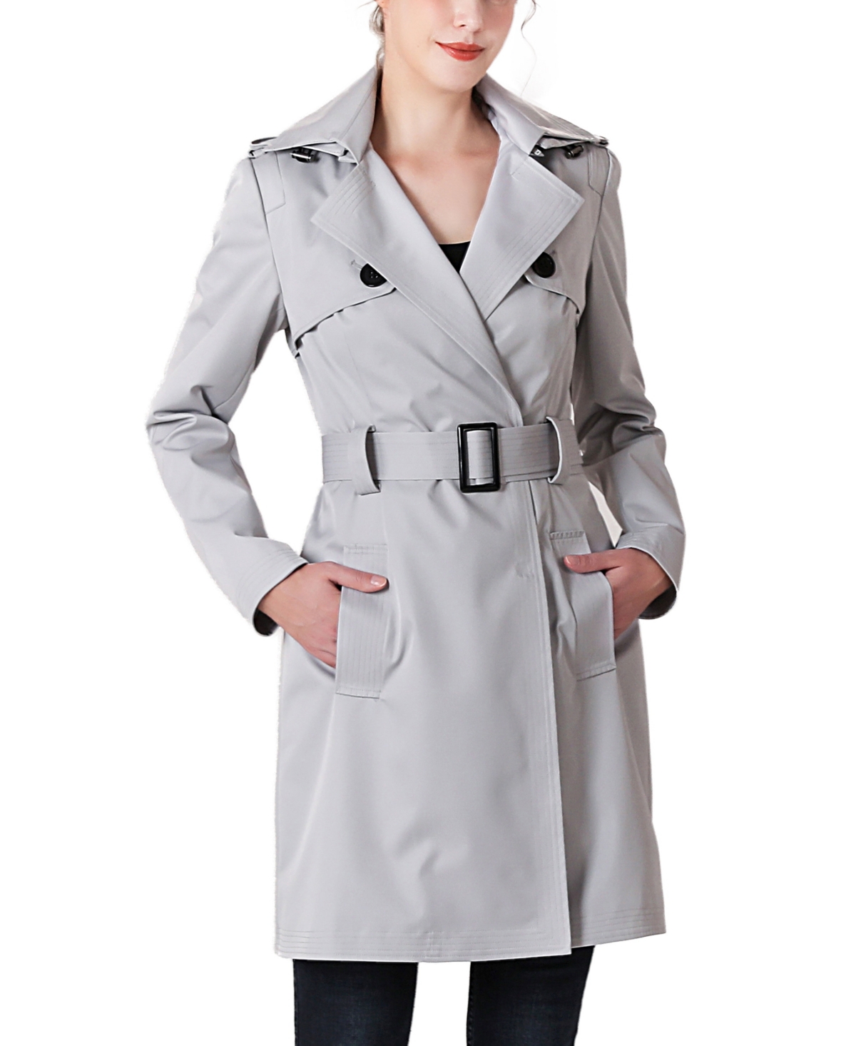 Kimi & Kai Women's Angie Water Resistant Hooded Trench Coat In Gray