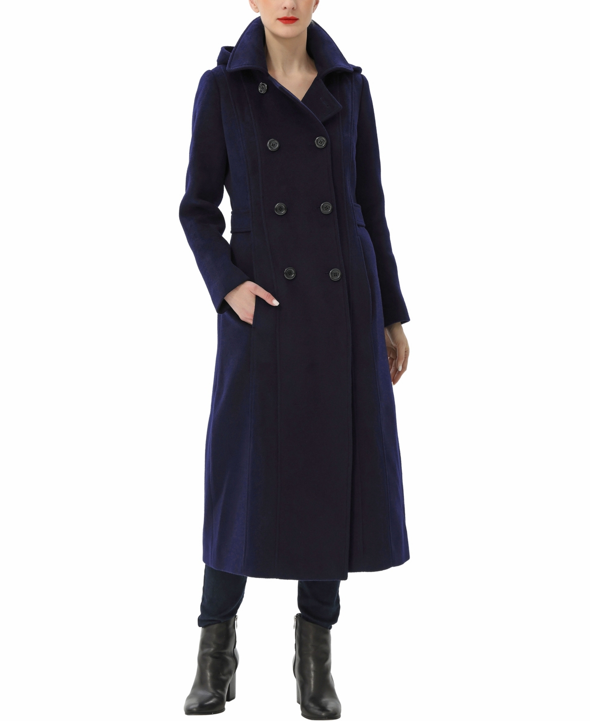 Kimi & Kai Women's Laila Long Hooded Wool Walking Coat In Navy