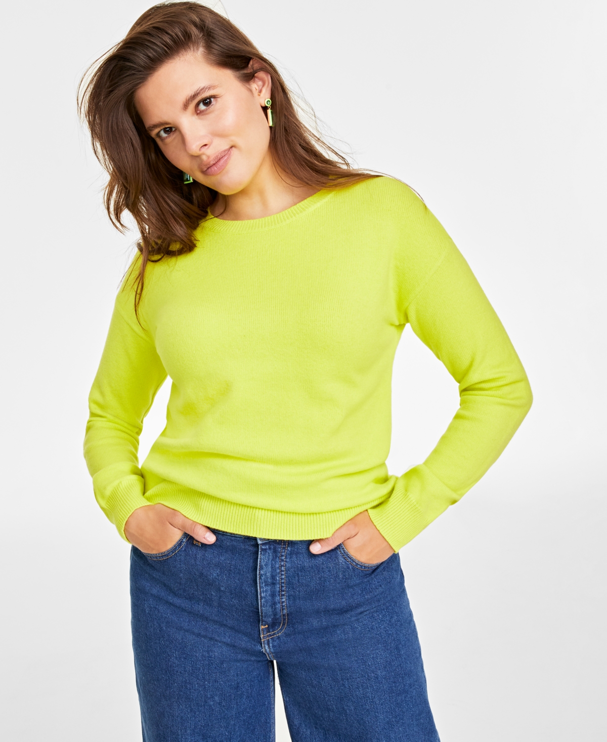 On 34th Plus Size Crewneck Sweater, Created For Macy's In Fun Yellow