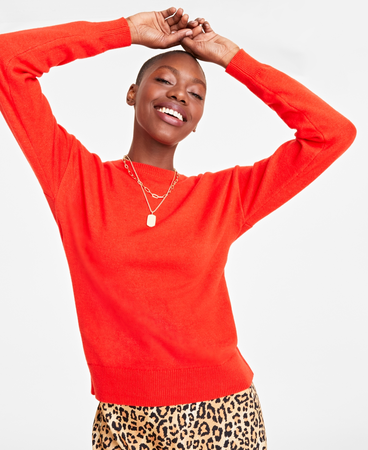 On 34th Women's Crewneck Sweater, Created For Macy's In Fiery Red