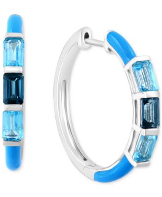 EFFY Collection - Blue Topaz (1-7/8 ct. t.w.) & Blue Enamel Small Hoop Earrings in Sterling Silver, 0.95"