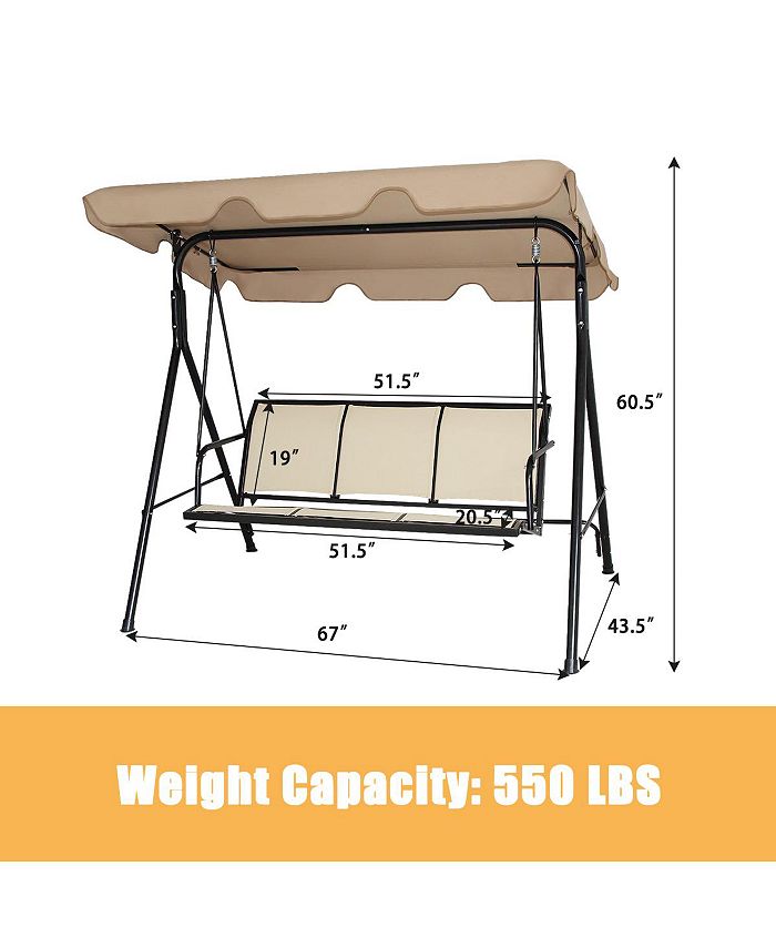 Costway outdoor patio 3 person porch swing bench chair with canopy clearance