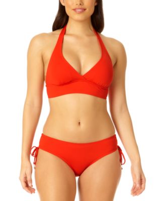 Anne Cole Womens Solid Banded Halter Bikini Top Ruched Side Bottoms Women's Swimsuit