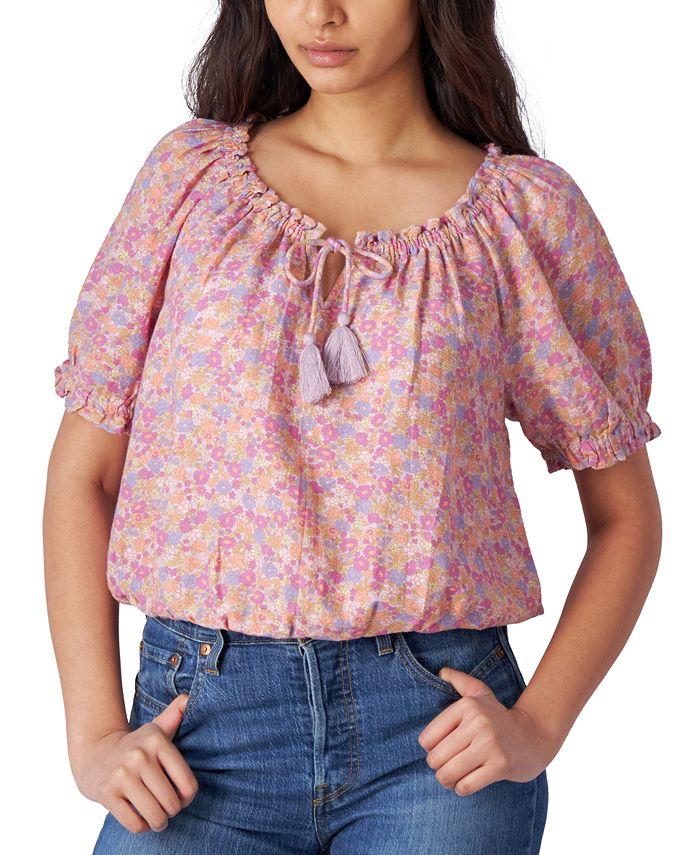 Lucky Brand, Tops, Lucky Brand Womens Puff Sleeve V Neck Floral Print  Peasant Top
