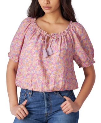 Lucky Brand Plus Size Printed Peasant Top - Macy's