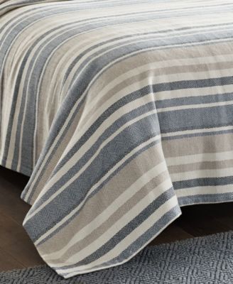 Eddie Bauer Herringbone Stripe Cotton Reversible Blanket, King - Macy's