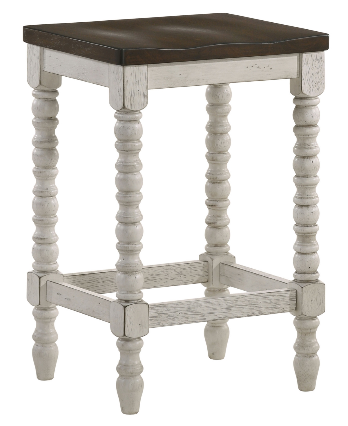 Furniture of America Hollia Farmhouse 2 Piece Solid Wood Counter Height Stools Set - Dark Walnut and Antique-Like White