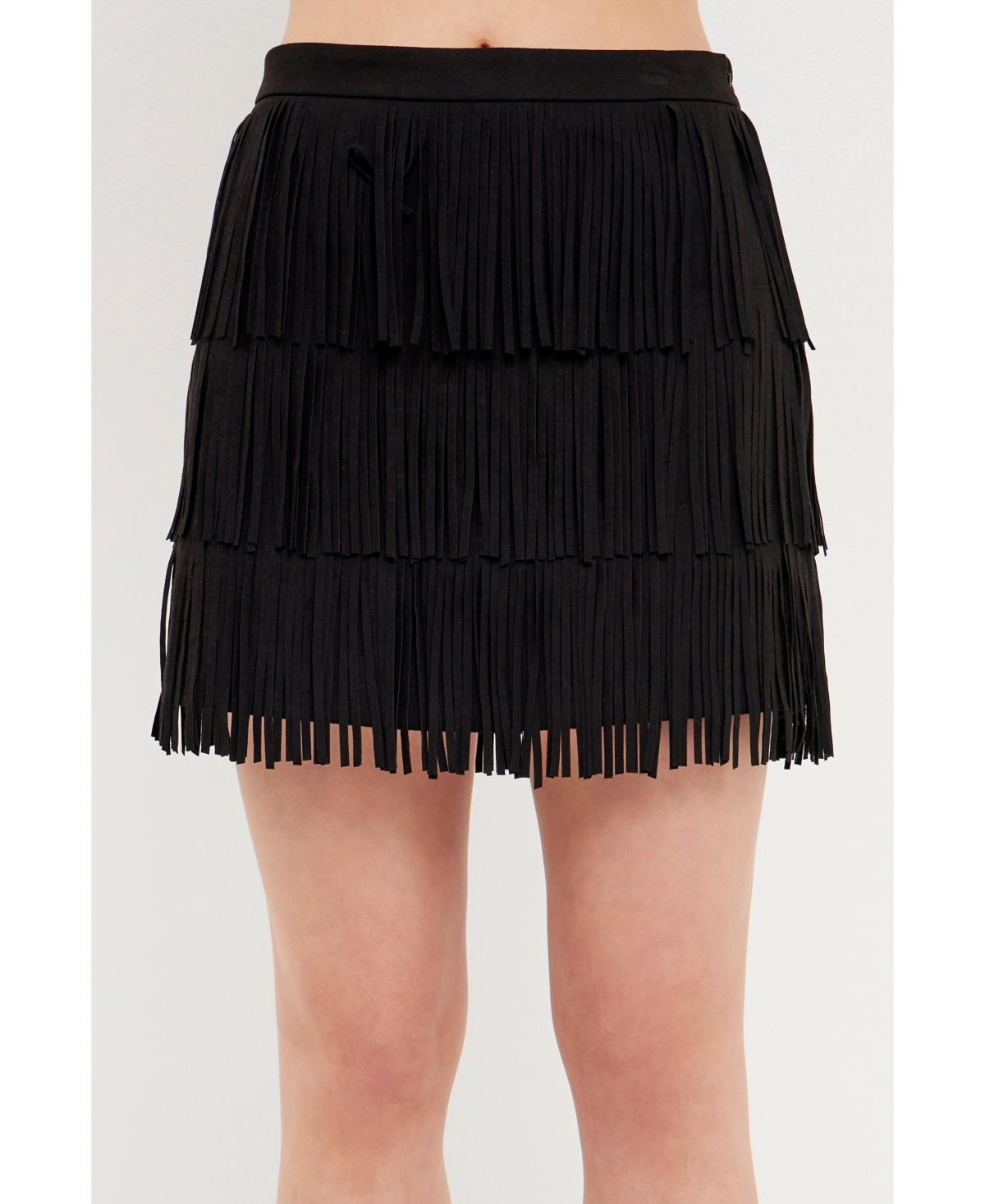 Endless Rose Fringe Faux Suede Miniskirt In Jet Black