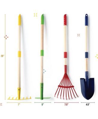 Garden Tool Set Toy 4-Piece -  Shovel, Rake, Hoe, Leaf Rake