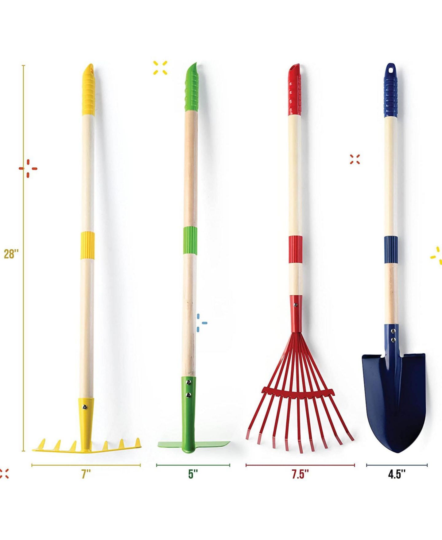 Детские игрушки Play22usa Garden Tool Set Toy 4-Piece - Shovel, Rake, Hoe, Leaf Rake — фото 3