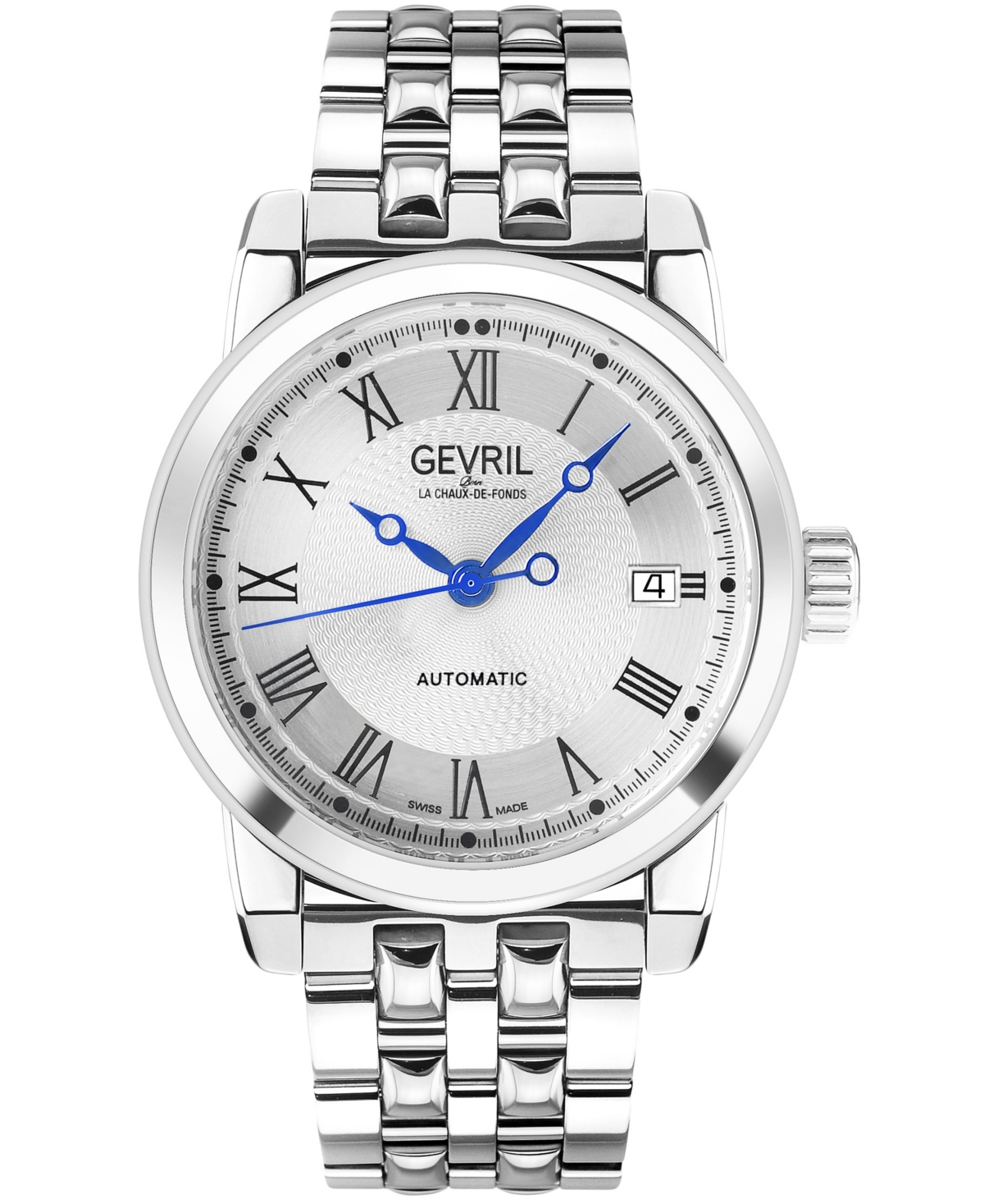 GEVRIL MEN'S MADISON SWISS AUTOMATIC SILVER-TONE STAINLESS STEEL WATCH 39MM