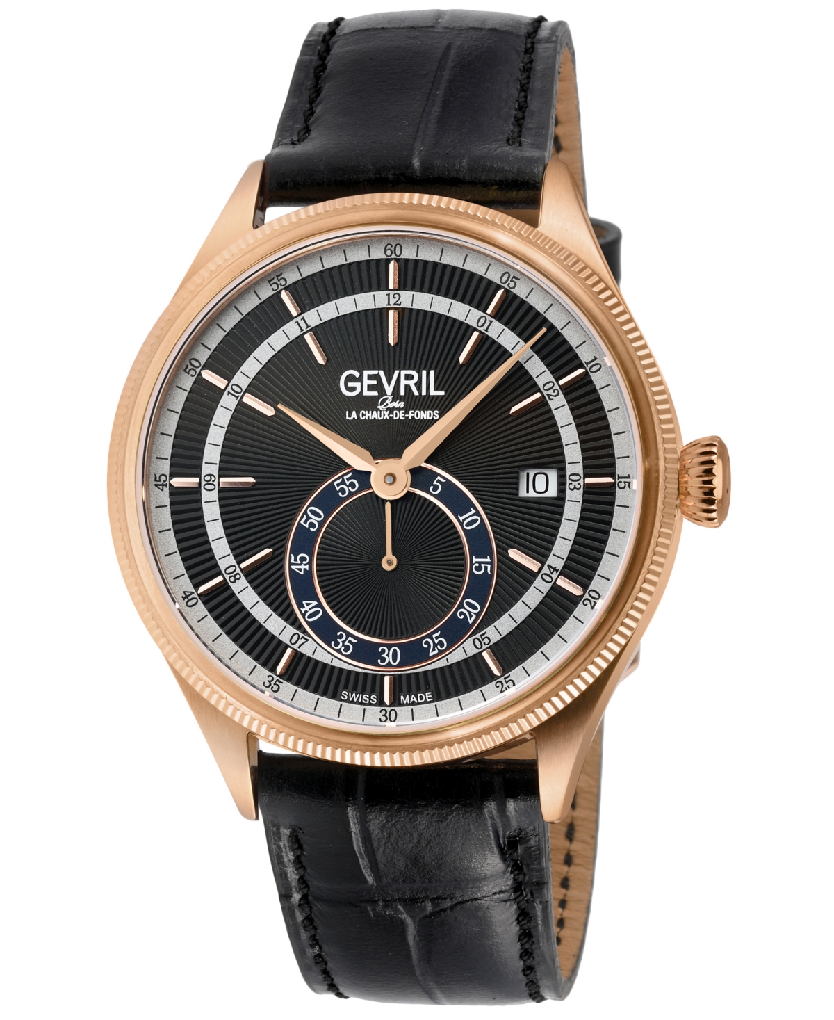 Gevril Men's Empire Swiss Automatic Black Leather Watch 40mm In Rose