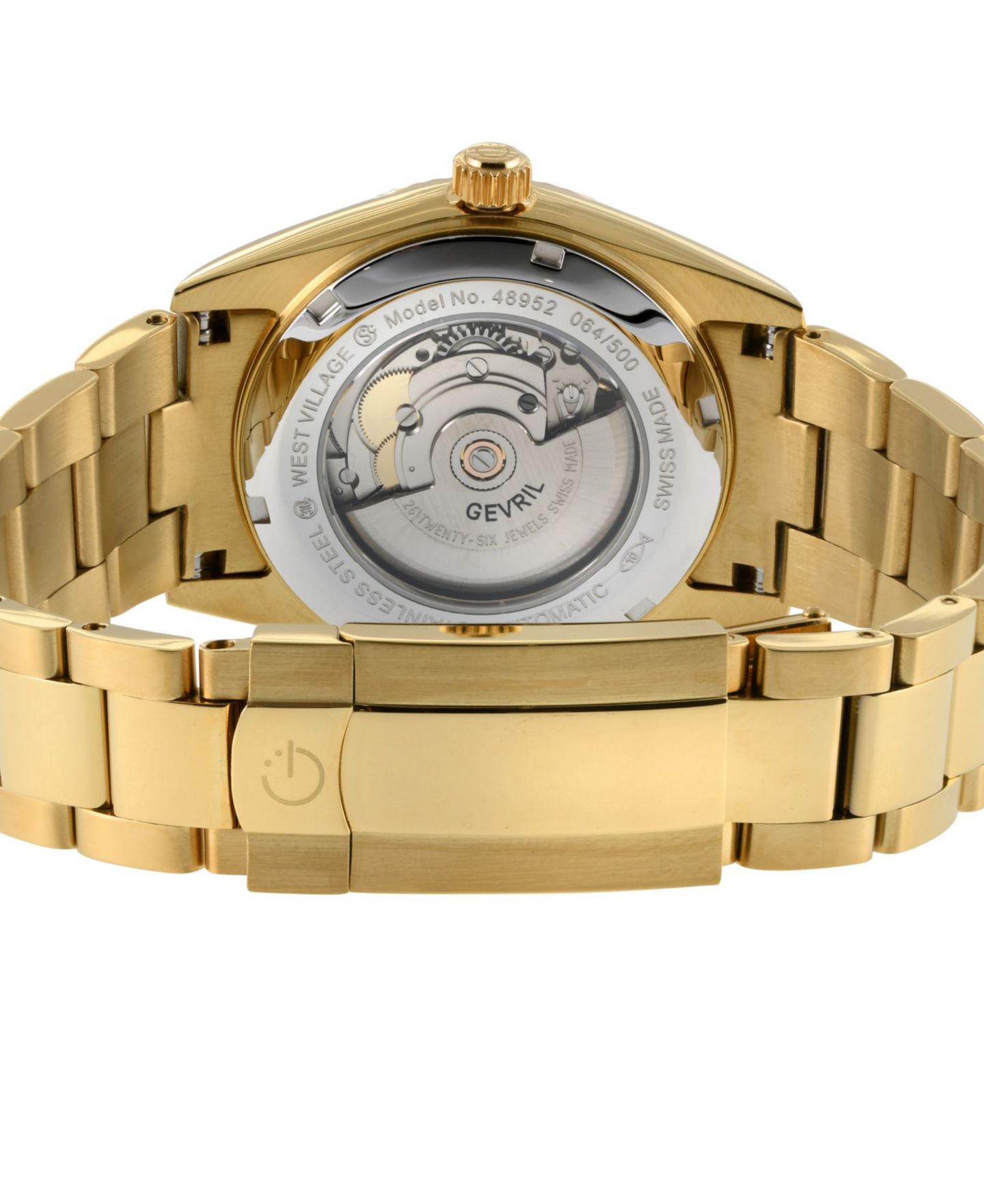 Мужские часы Gevril West Village Swiss Automatic IP 316L Stainless Steel Bracelet Watch, цвет: Золотой — фото 3