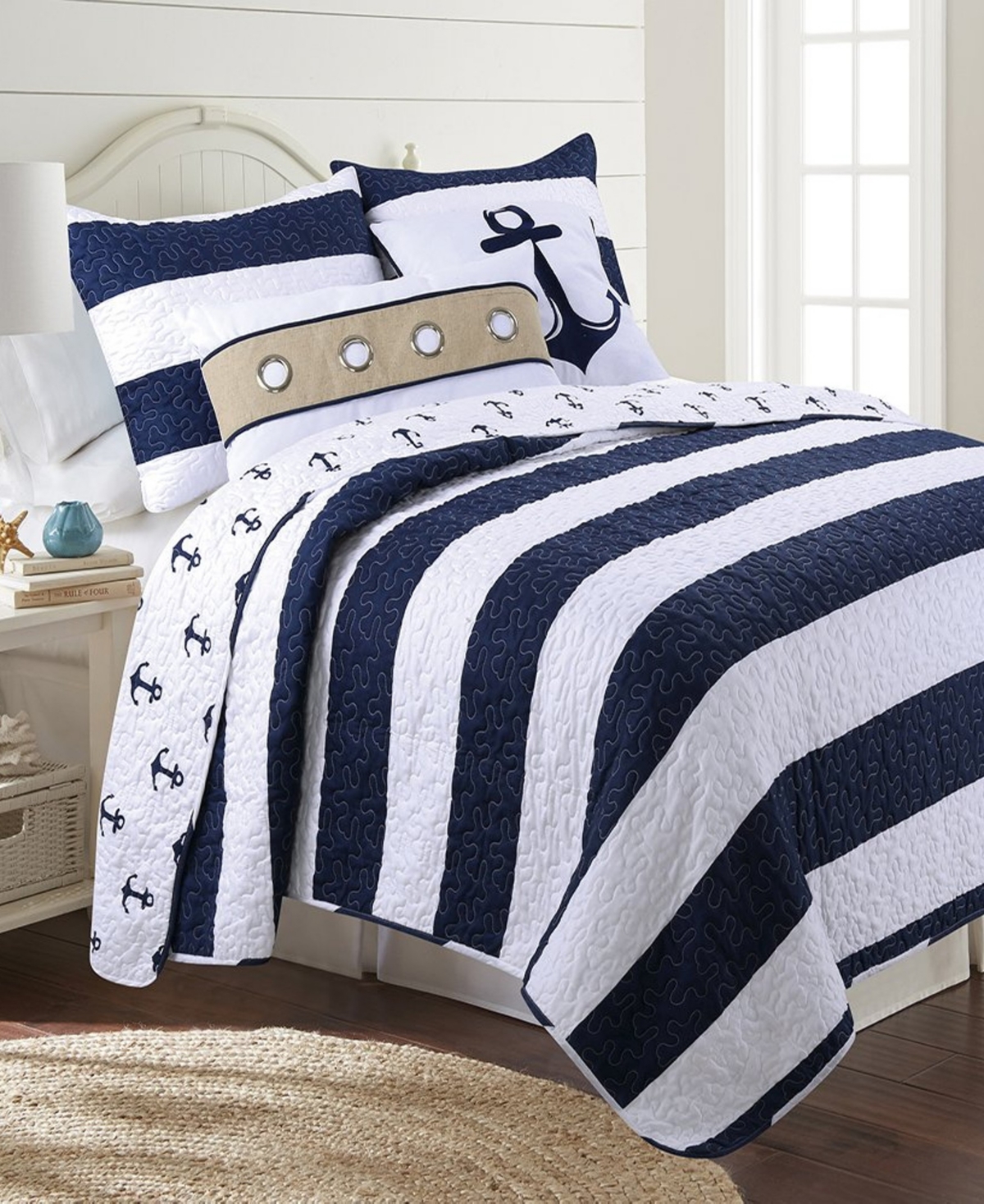 Elise And James Home Hallie Nautical Reversible 2-piece Quilt Set, Twin In Navy