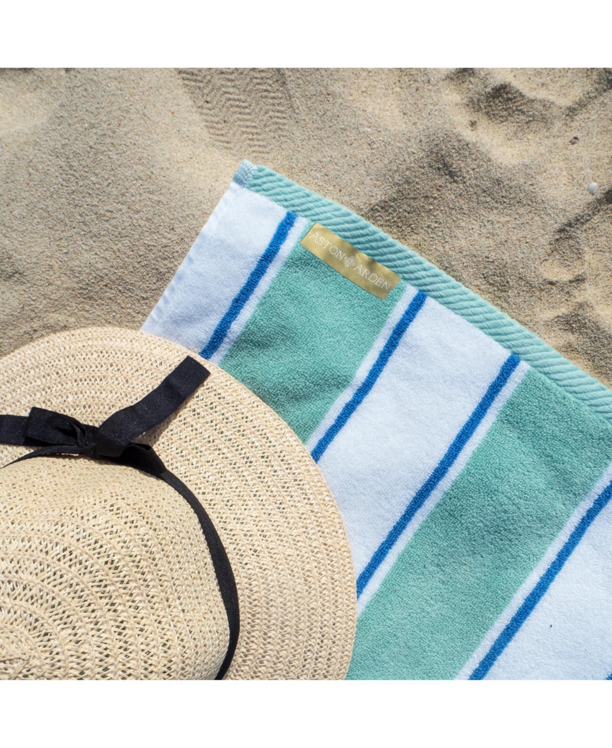 Aston and Arden Oversized Extra Thick Luxury Beach Towel (35x70 in., 600 Gsm), Pinstriped, Soft Ringspun Cotton Resort Towel -blue
