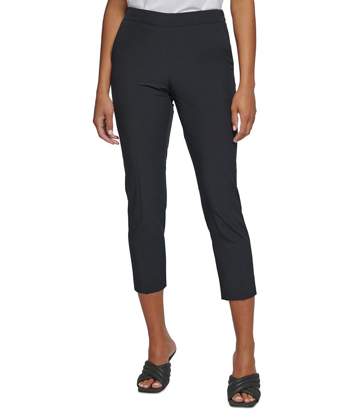 Calvin Klein Women's Solid Elastic-Back Straight-Leg Cropped Pants - Macy's
