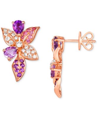 Multi-Gemstone (1-1/4 ct. t.w.) & Nude Diamond (1/3 ct. t.w.) Flower Drop Earrings in 14k Rose Gold