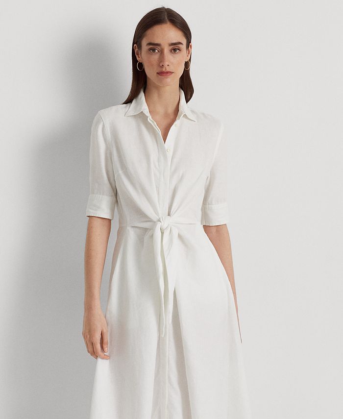 Lauren Ralph Lauren Linen Fit & Flare Shirtdress - Macy's