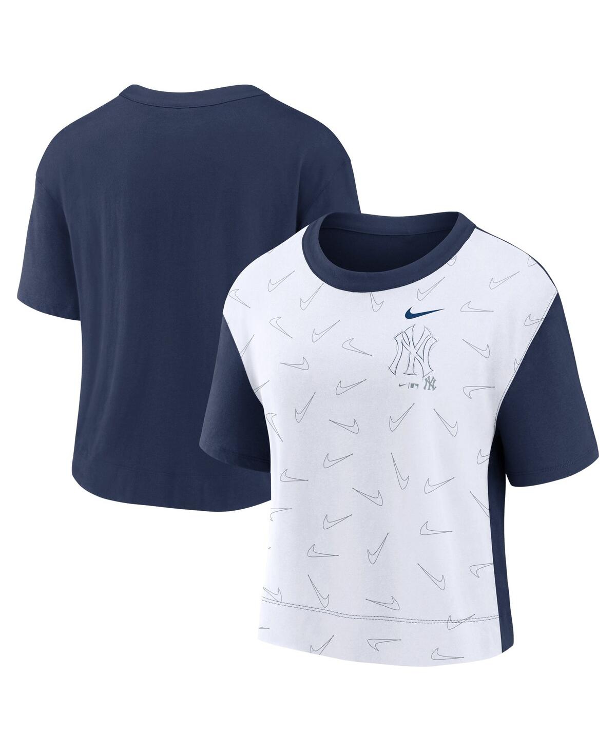Shop Nike Women's  Navy, White New York Yankees Line Up High Hip Fashion T-shirt In Navy,white