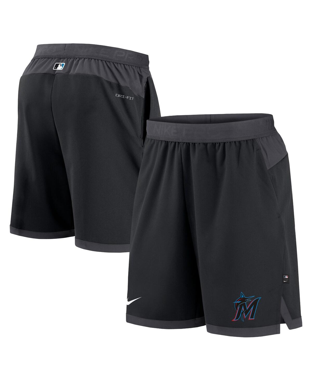 Nike Men's  Black Miami Marlins Authentic Collection Flex Vent Performance Shorts In Black