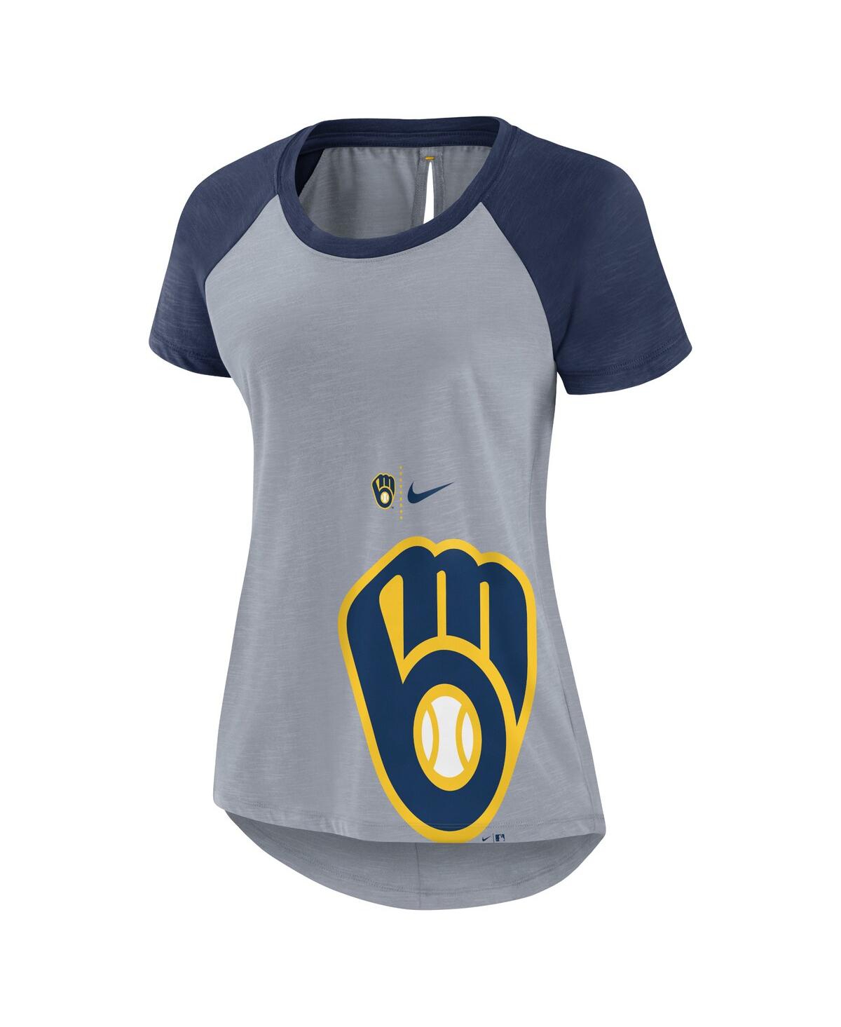Nike Heather Gray Milwaukee Brewers Summer Breeze Raglan Fashion T-shirt In Heather Gray