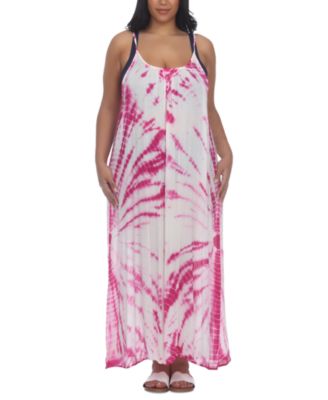 Raviya - Plus Size Spaghetti Strap Tie Dye Maxi Dress Cover-Up