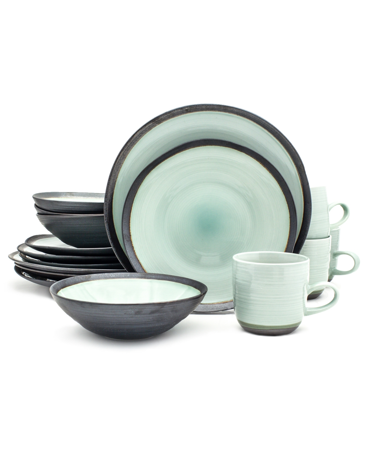 Diana 16 Piece Modern Dinnerware Set - Grey/turquoise