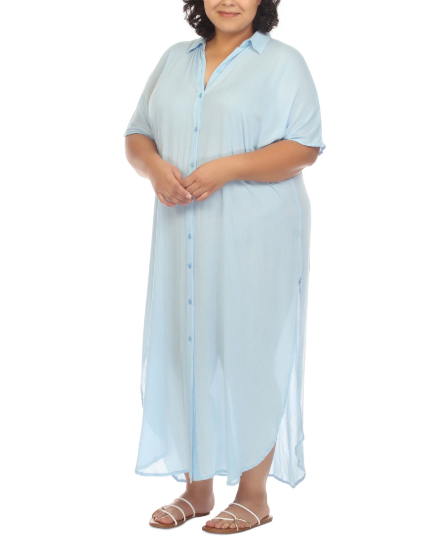Женское платье Raviya Plus Size Button-Front Cover-Up Maxi, цвет: Шамбре — фото 3